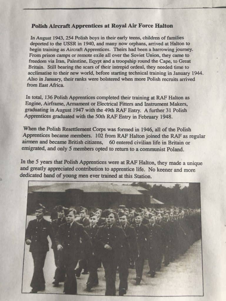Polish aircraft apprentices at RAF Halton page copy with picture of apprentices marching