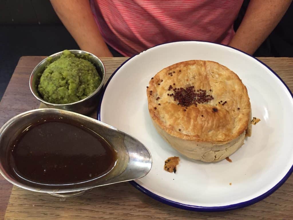 Pieminister Kevin pie with minted mushy peas