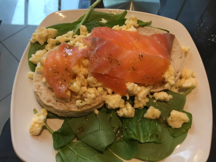 Salmon and scrambled egg muffin, Cafe Rabaiotti, Cardiff Wales