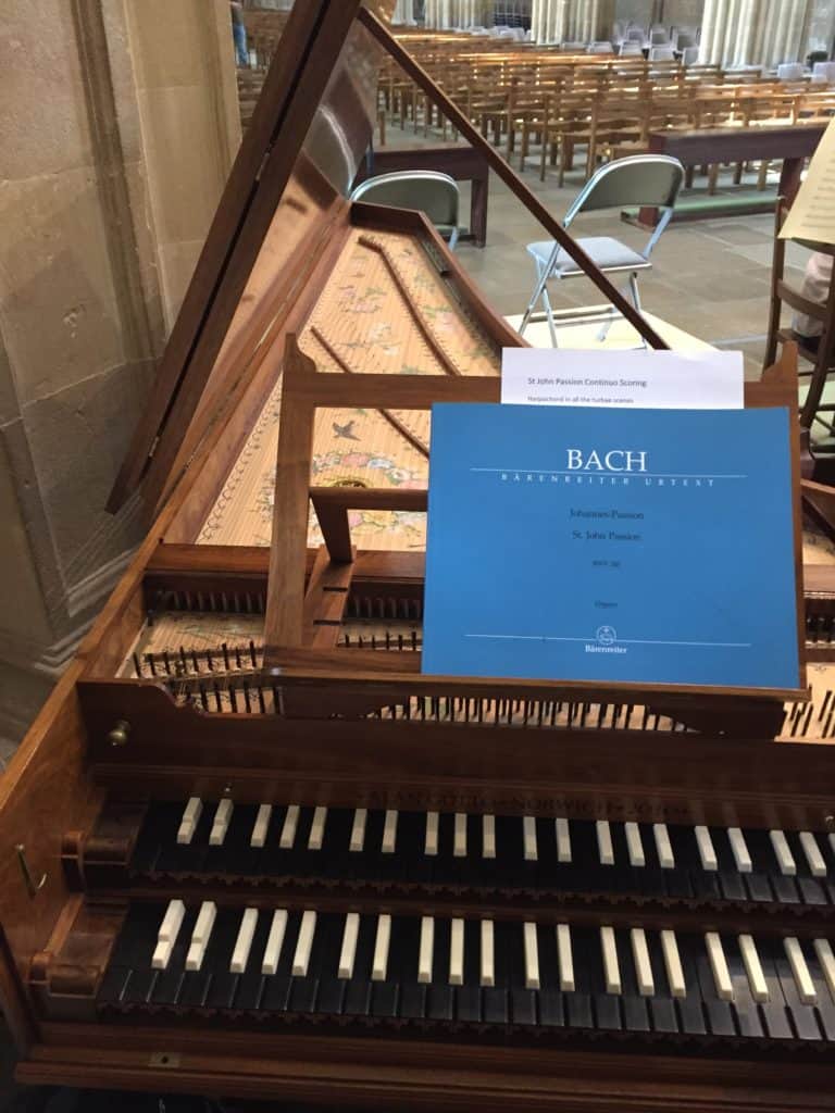 Harpsichord at Wells Cathedral for performance of  Bach's St. Matthew Passion