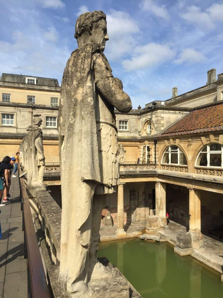 Statues on top of the Roman Baths upper deck view