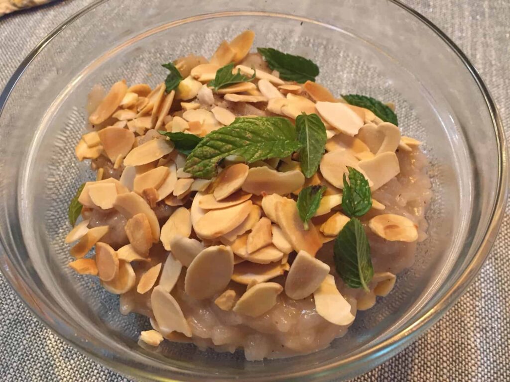 Rice Pudding with Almond Milk and Mint