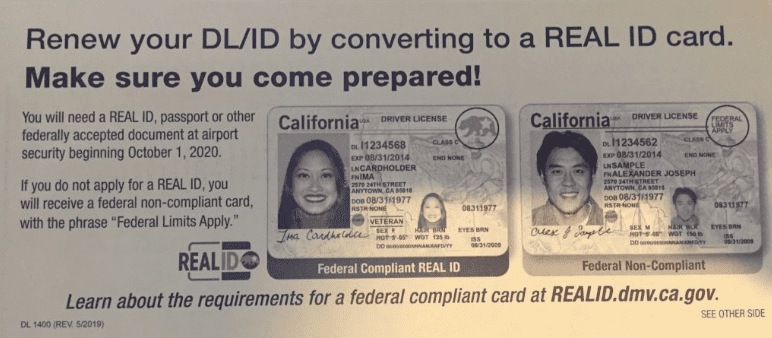 Image advising of requirements to obtain California REAL ID