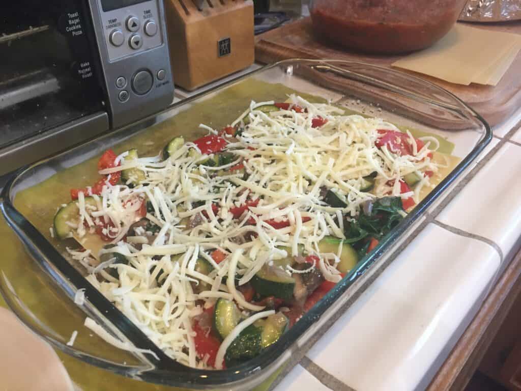 Lasagna prepared for baking