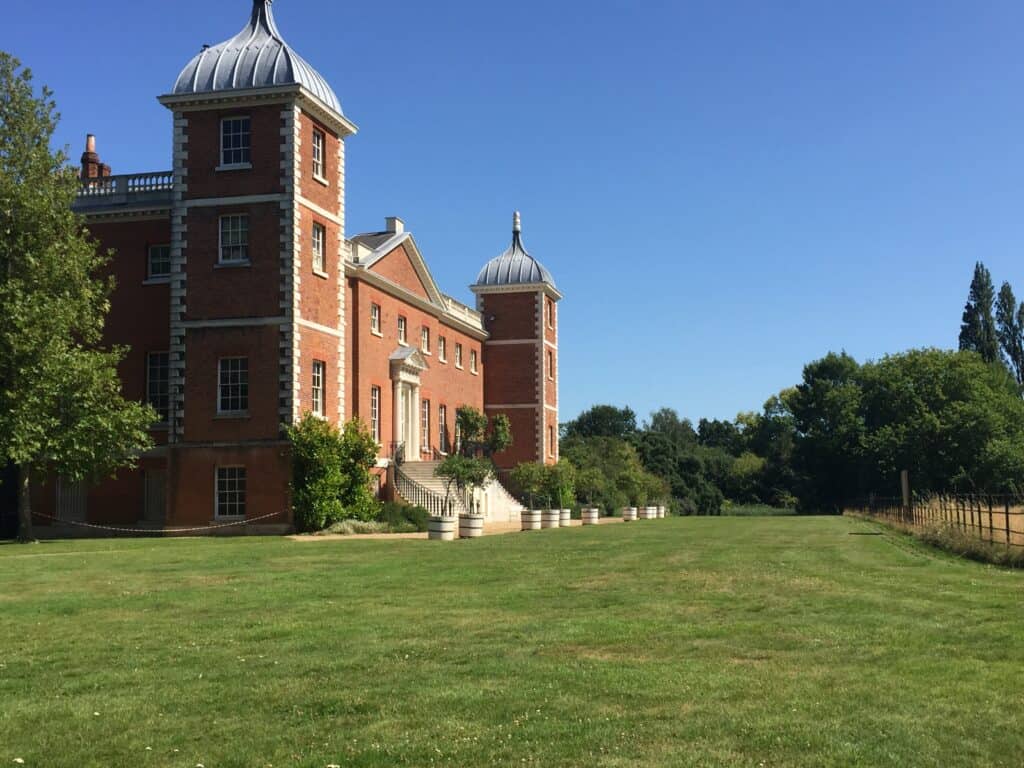 Rear view at Osterley House as visited by The Places Where We Go podcast