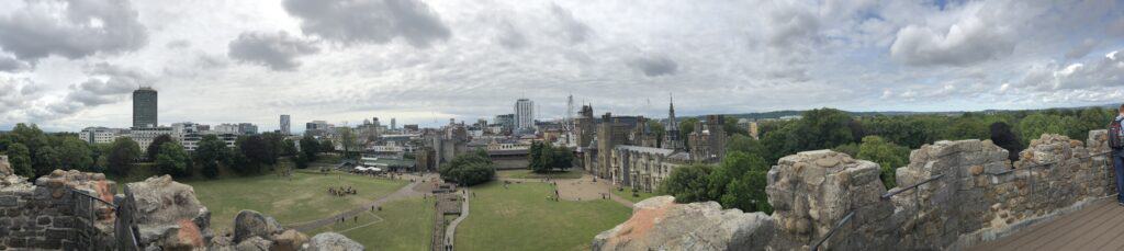Panorama of Cardiff Wales from Cardiff Castle - The Places Where We Go podcast