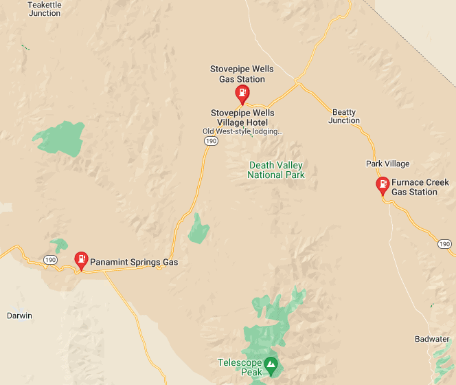 Map of Death Valley gas stations locations