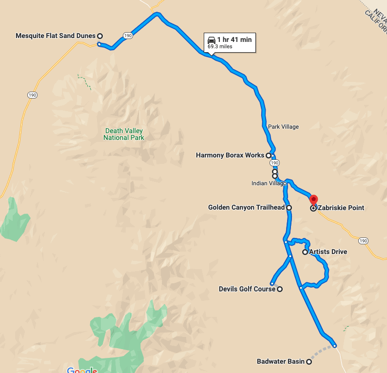 Death Valley 1 Day Itinerary Map - The Places Where We Go itinerary