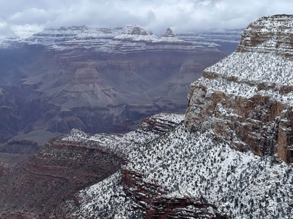 Grand Canyon vista in winter - dusted with snow. photo by www.theplaceswherewego.com