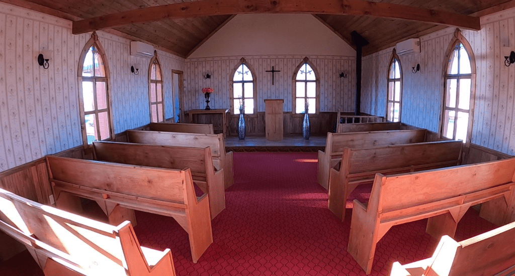 Inside view of the Chapel at Long Street - Amargosa Valley, Nevada - photo by www.theplaceswherewego.com