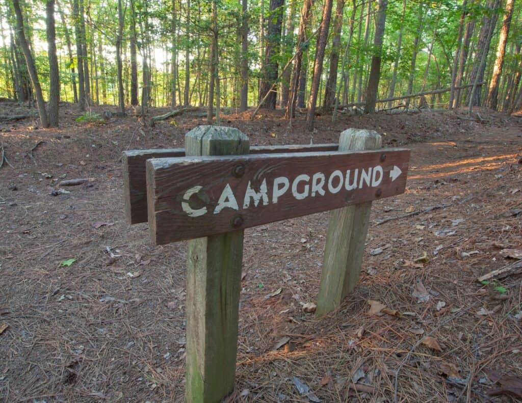 Campground sign in forest