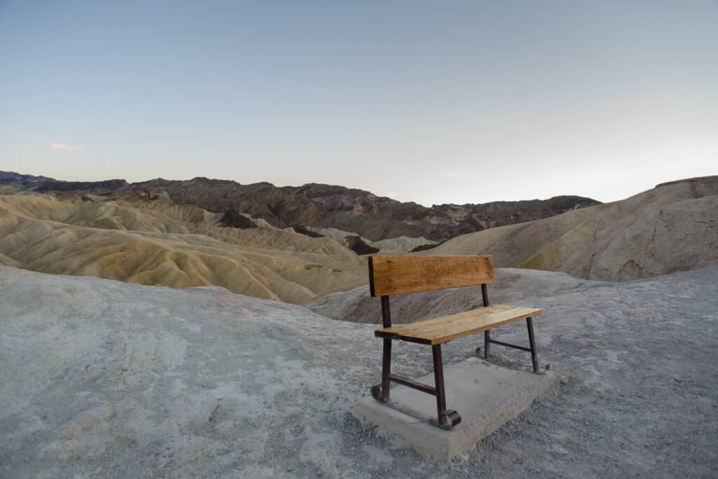 Bench at Zabriskie Point in Death Valley National Park. Photo by www.theplaceswherewego.com