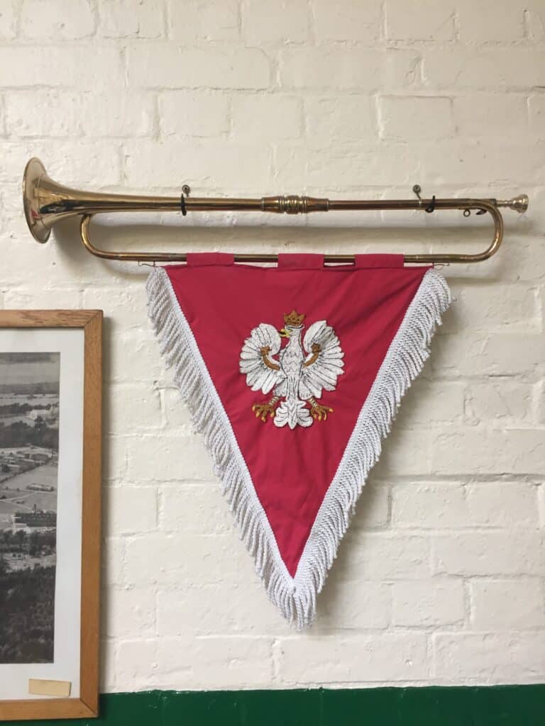 Horn with Polish banner - from Apprentice's Barrack Room display at Trenchard Museum at RAF Halton