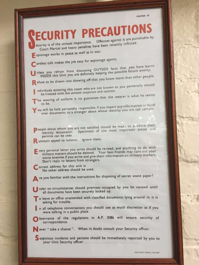 Security Precautions Poster from WWII era - Trenchard Museum at RAF Halton