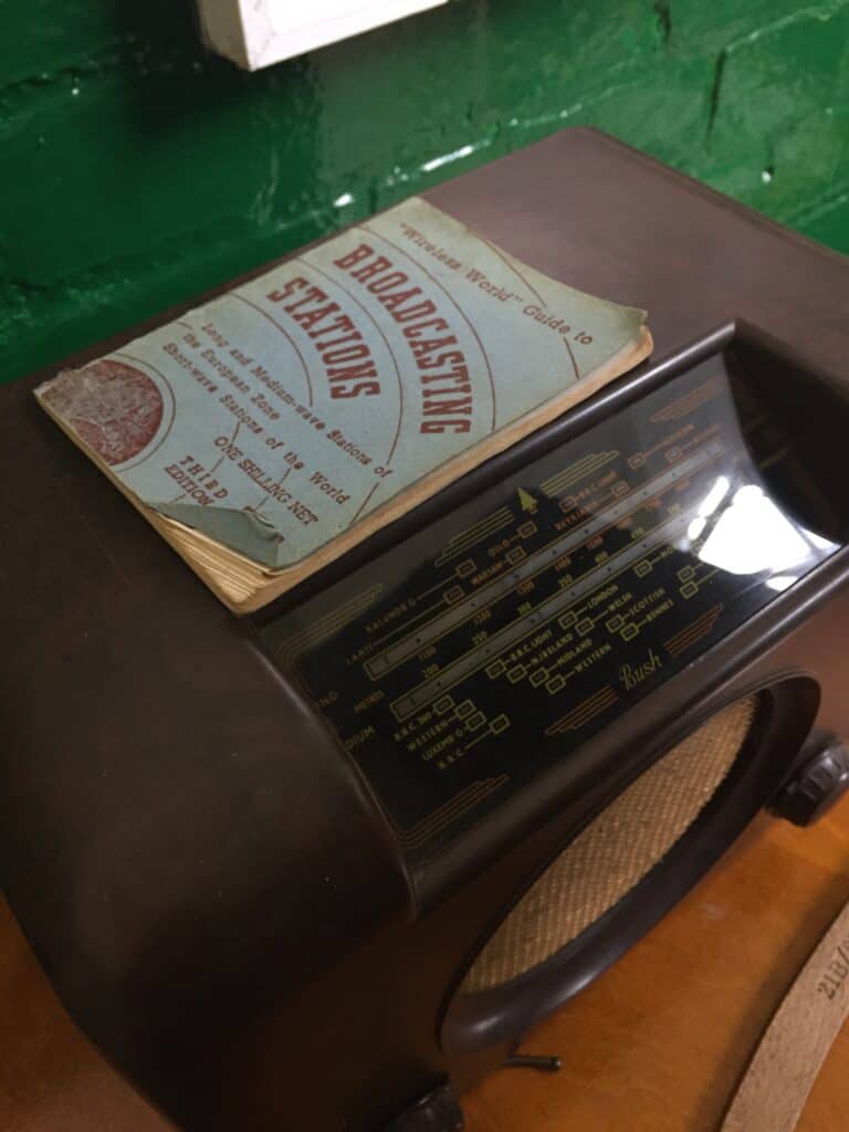 Bush Radio and "Wireless World Guide to Broadcasting Stations" displayed at Trenchard Museum RAF Halton