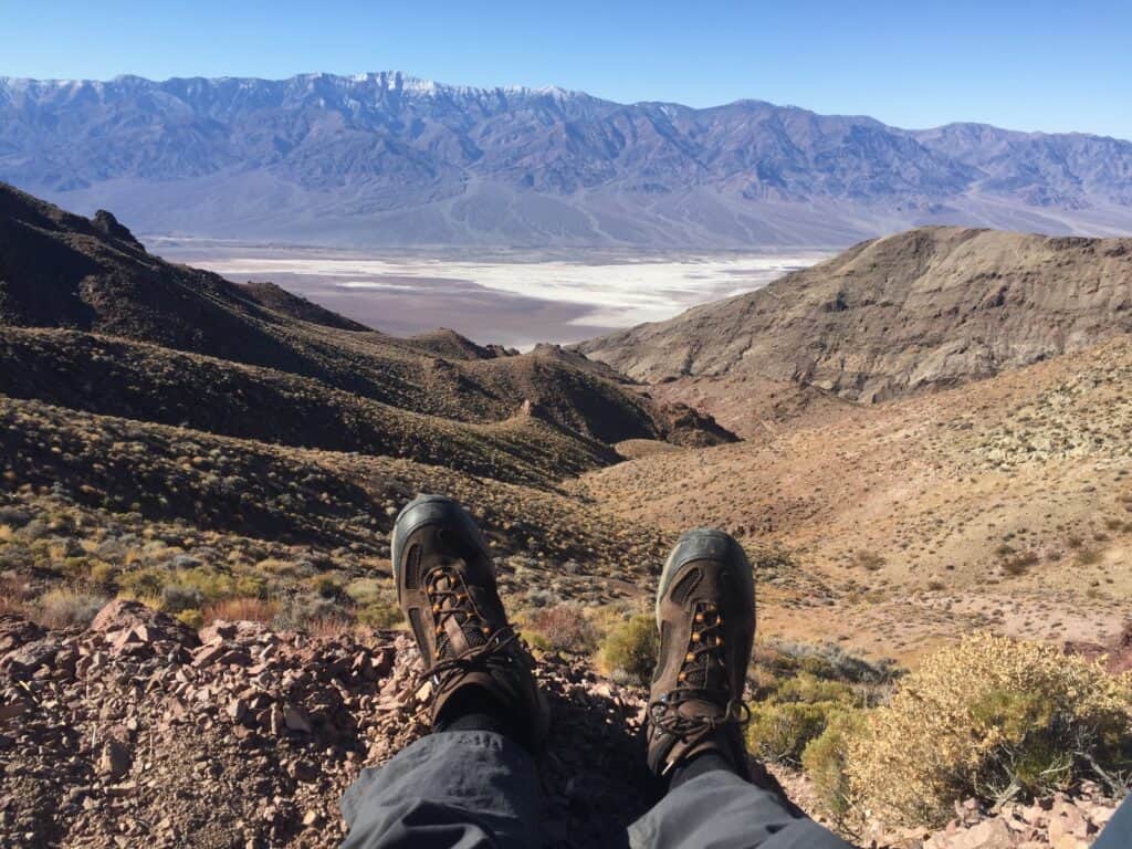 Shoes and a view at Dantes View Death Valley National Park
