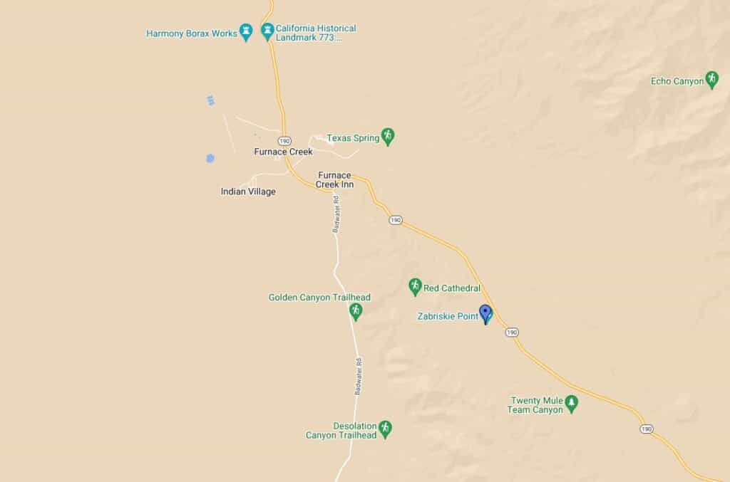 Map of Zabriskie Point in Death Valley National Park