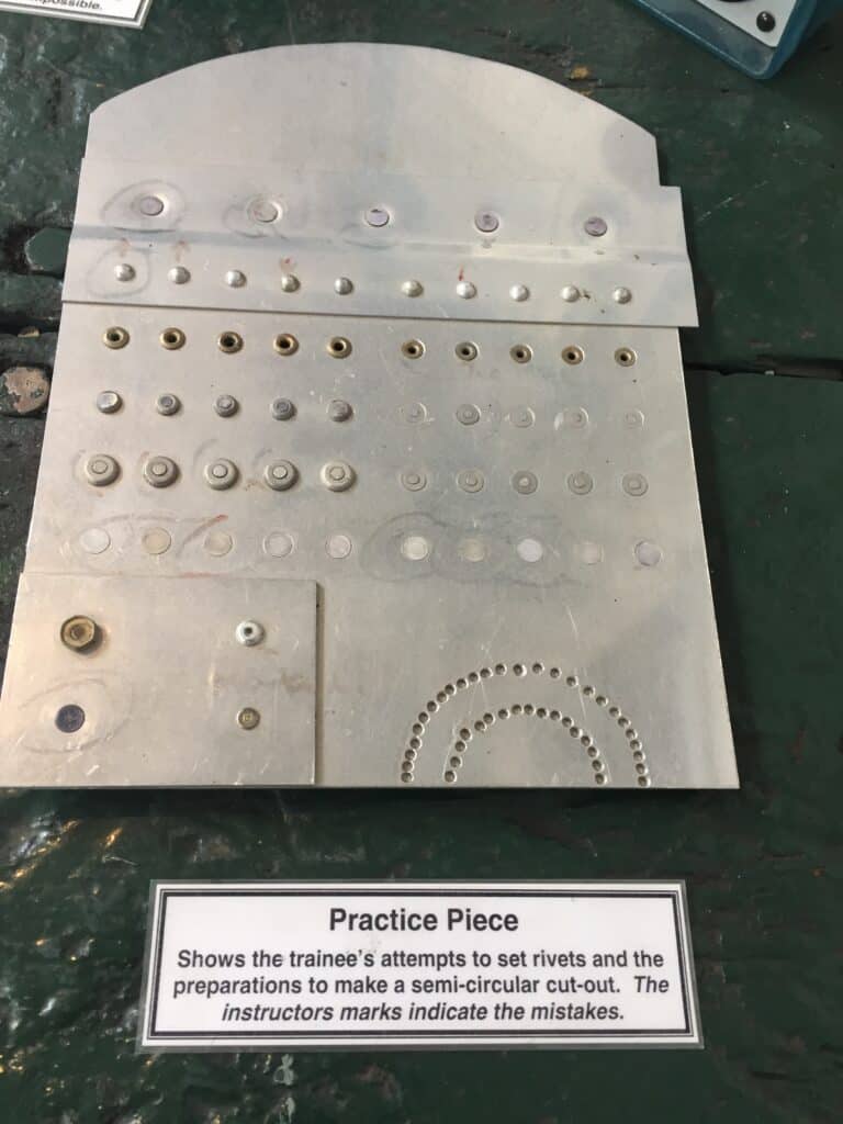 Riveting exercise example from the Trenchard Museum. This image shows an exercise to make a semi-circular cutout.