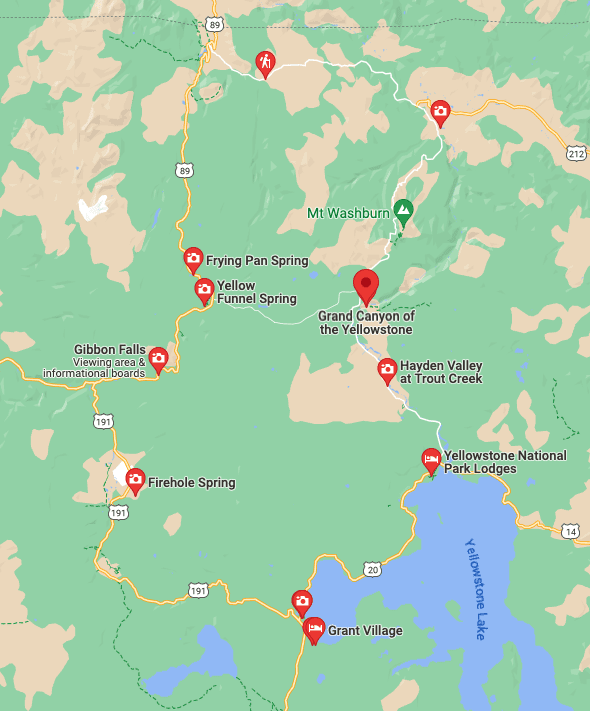 Yellowstone Grand Loop Road - Google Map