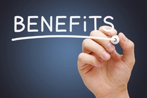 Photo showing a hand underlining the word benefits