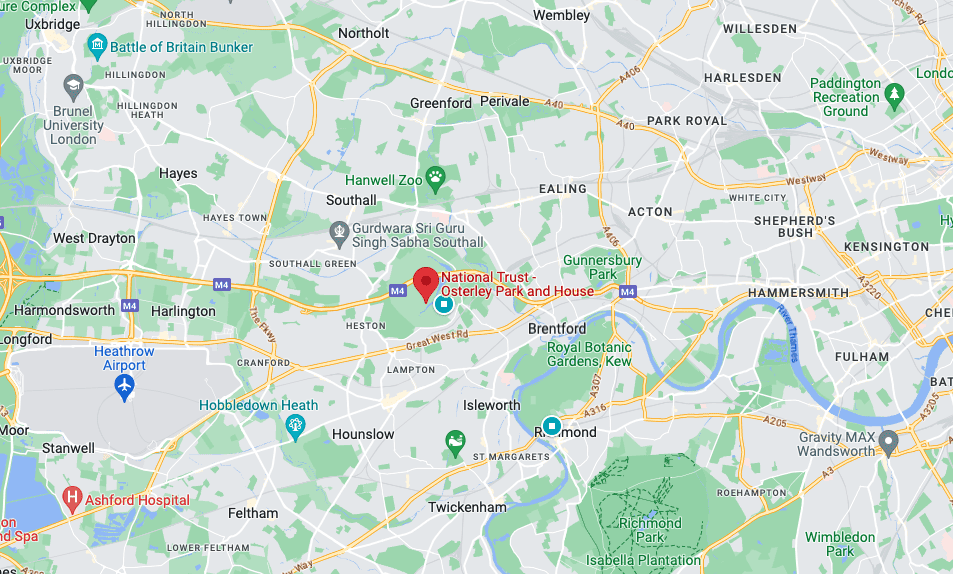 Map location of Osterley Park and House - image by Google Maps