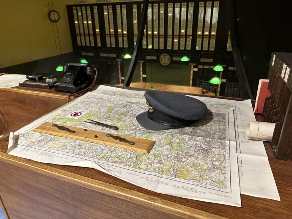 Desk overlooking Decision Room at Battle of Britain Bunker
