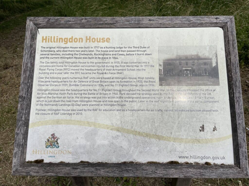 Display with information about Hillingdon House near the Battle of Britain Bunker