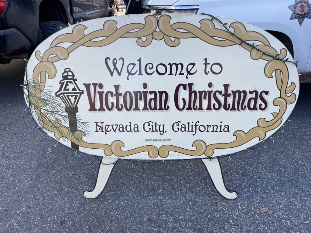 Sign reading "Welcome to Victorian Christmas"
