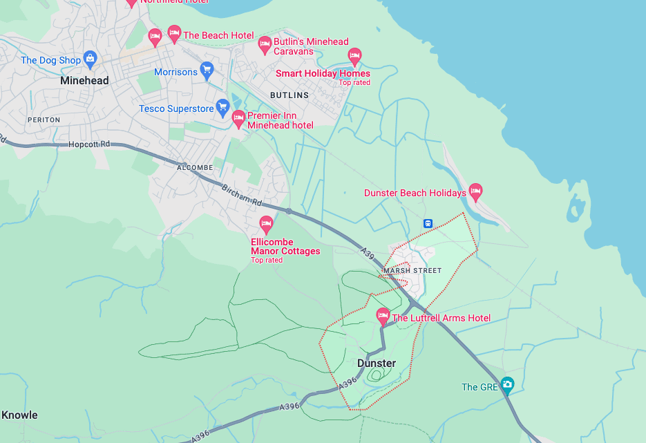 Map showing Dunster England