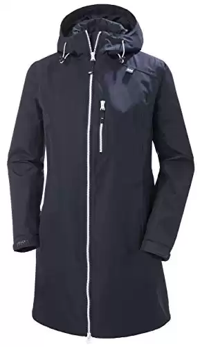 Helly Hansen Women's Long Belfast Waterproof Windproof Breathable Raincoat Jacket with Hood, 597 Navy, Medium