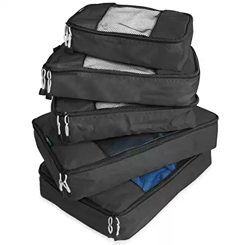 TravelWise Luggage Packing Organization Cubes 5 Pack, Black, 2 Small, 2 Medium, 1 Large