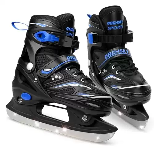 OBENSKY Adjustable Boys Ice Skates - Kids Ice Skates for Beginners, Girls and Boys - Soft Padding and Reinforced Ankle Support - Fun Ice Hockey Skates for Outdoor and Rink - Small (11C- 1 US), Blue