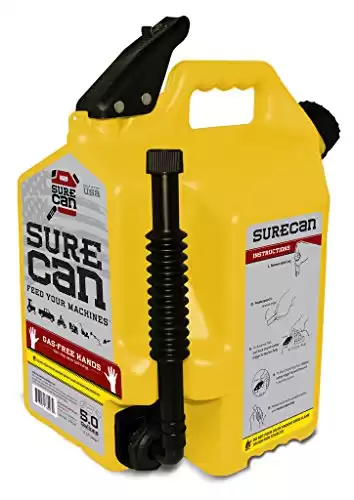 SureCan 5 Gallon Self Venting Diesel Fuel Can Container with 180 Degree Rotating Nozzle, Thumb Trigger Flow Control, & Child Safe Fill Cap, Yellow