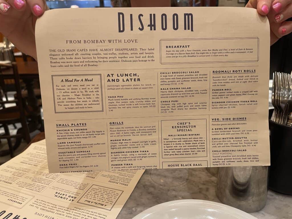 Dishoom menu