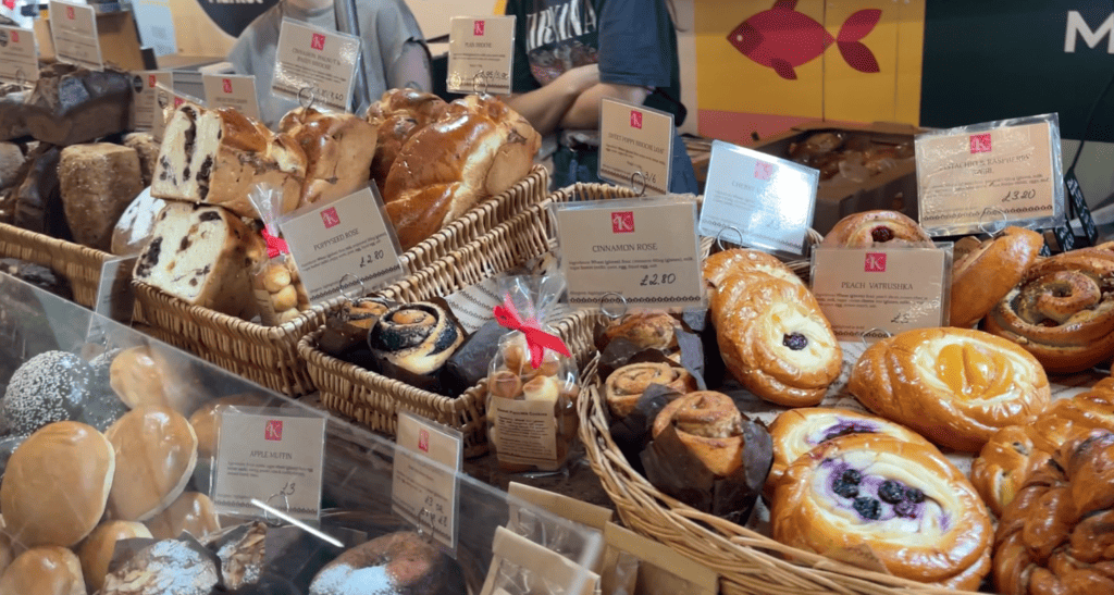 Bakery offerings at Borough Market in London