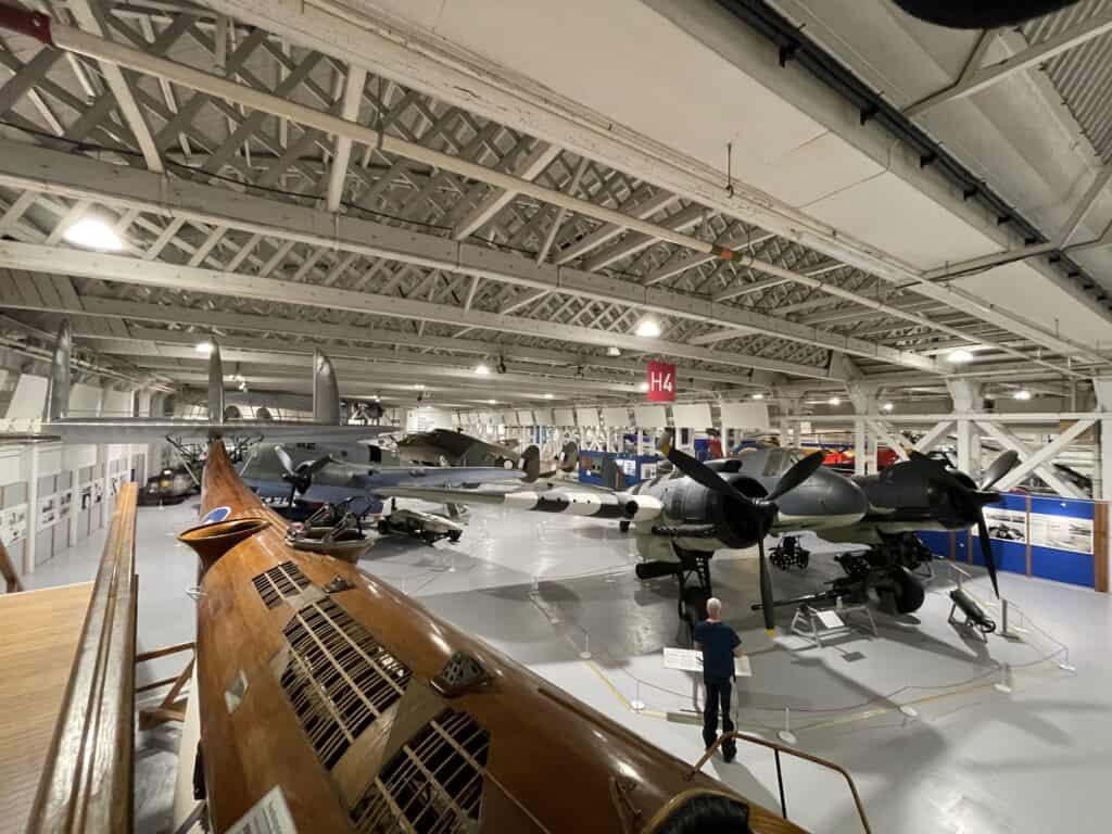 Exhibit hall at London RAF Museum with various aircraft