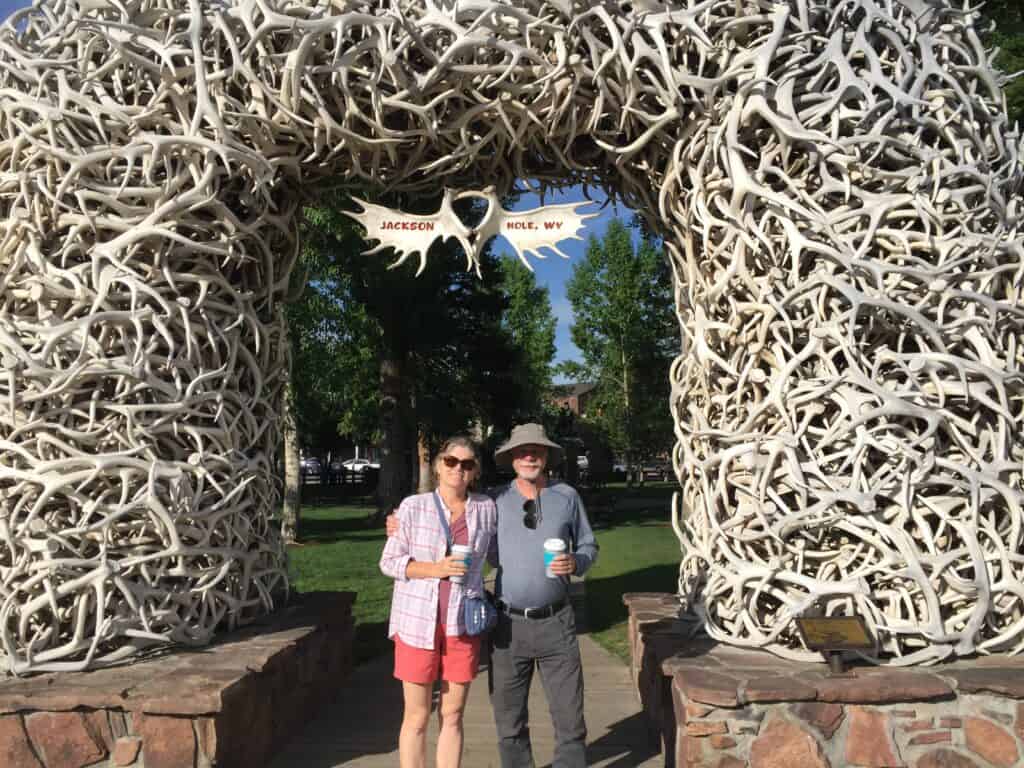 The Places Where We Go visit Elk Antler Arches display in Jackson Town Square