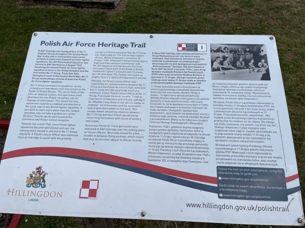 Polish Air Force Heritage Trail sign at Battle of Britain Bunker site