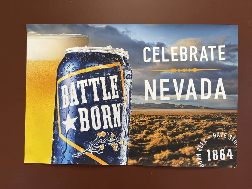 Advertising sign for Battle Born Beer