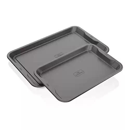 Ninja B32002 Foodi NeverStick Premium 2-Piece Baking Sheet Set, Nonstick, Oven Safe up to 500⁰F, with 9 x 13 inch Sheet & 11 x 17 inch Sheet, Dishwasher Safe, Grey