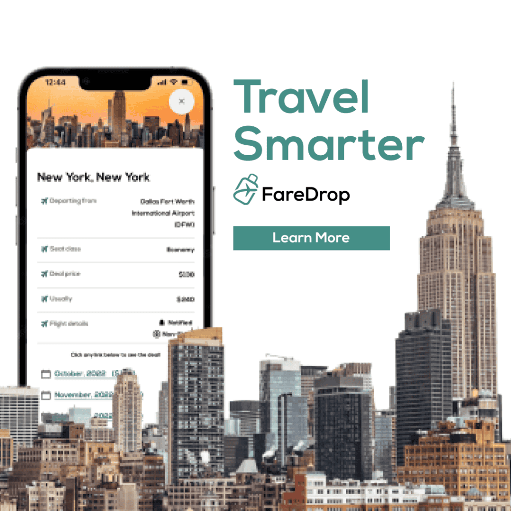 FareDrop Travel Smarter advertisement