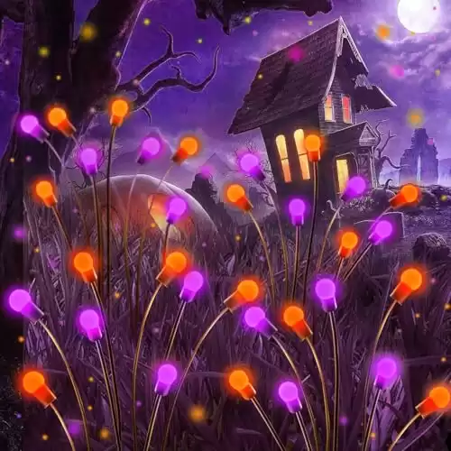 6Pack Total 48LED Purple and Orange Solar Halloween Lights Outdoor - Solar Garden Lights Swaying Solar Firefly Lights Outdoor Waterproof Solar Lights for Pathway Patio Yard Halloween Decorations