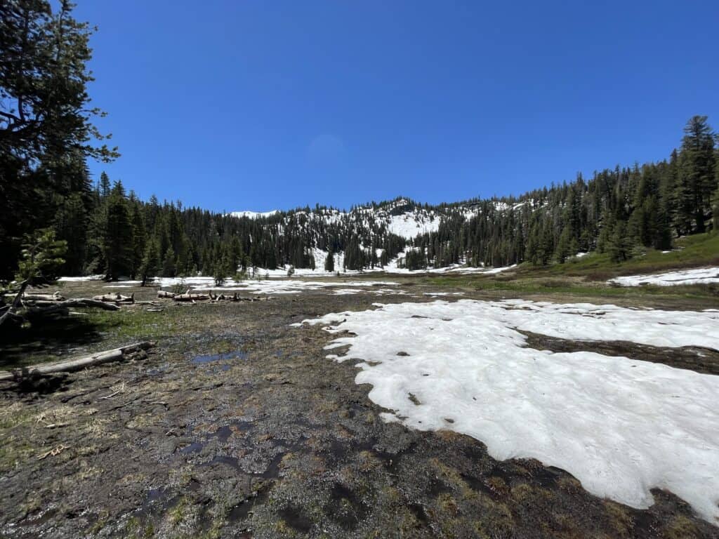 Paradise Meadow in June with snow at Lassen Volcanic National Park