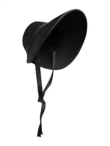 Nicky Bigs Novelties Adult Bonnet Old Fashioned Victorian Handmaids Hat- Women Pilgrim Bonnets Hats - Amish Colonial Bonnet Cap - Pioneer Prairie Felt Sun Hat Costume Accessories Black