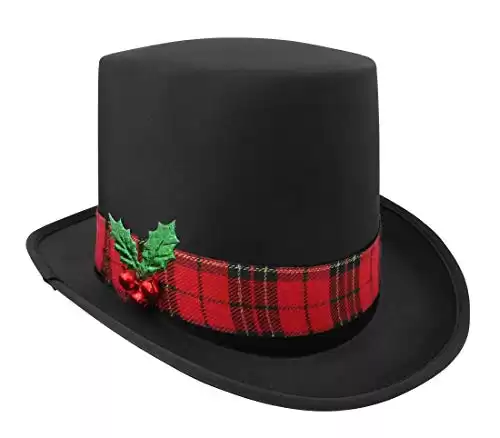 Snowman Top Hat with Plaid Band Holly and Berries - Christmas Ugly Sweater Party Hats - Caroler Costume Top Hat - Tree Topper, Multi, One Size