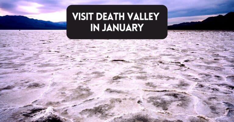 Cover image for blog post article about visiting Death Valley in January with a view of the Badwater Basin salt flats