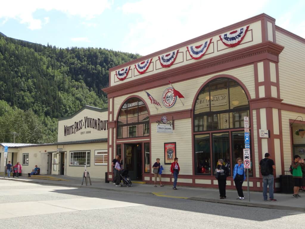 A view of White Pass and Yukon Route building in Skagway Alaska