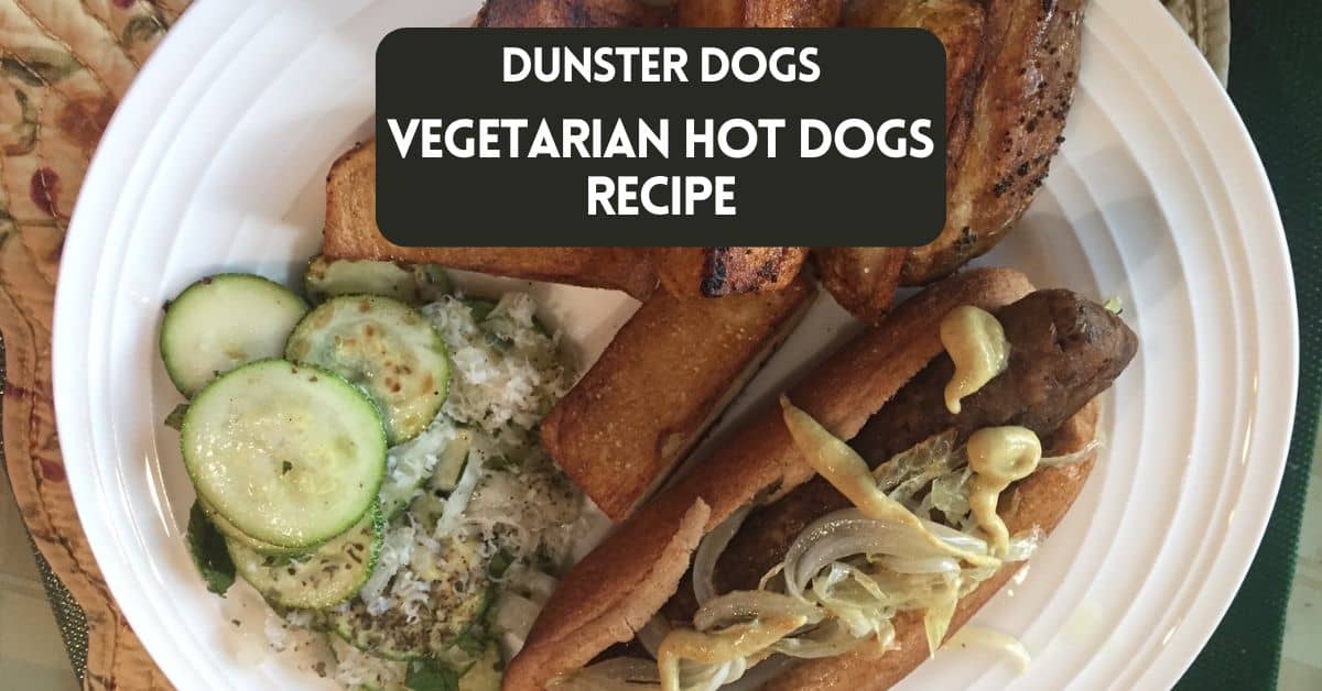 Blog post cover image for article on vegetarian hot dogs Dunster Dogs