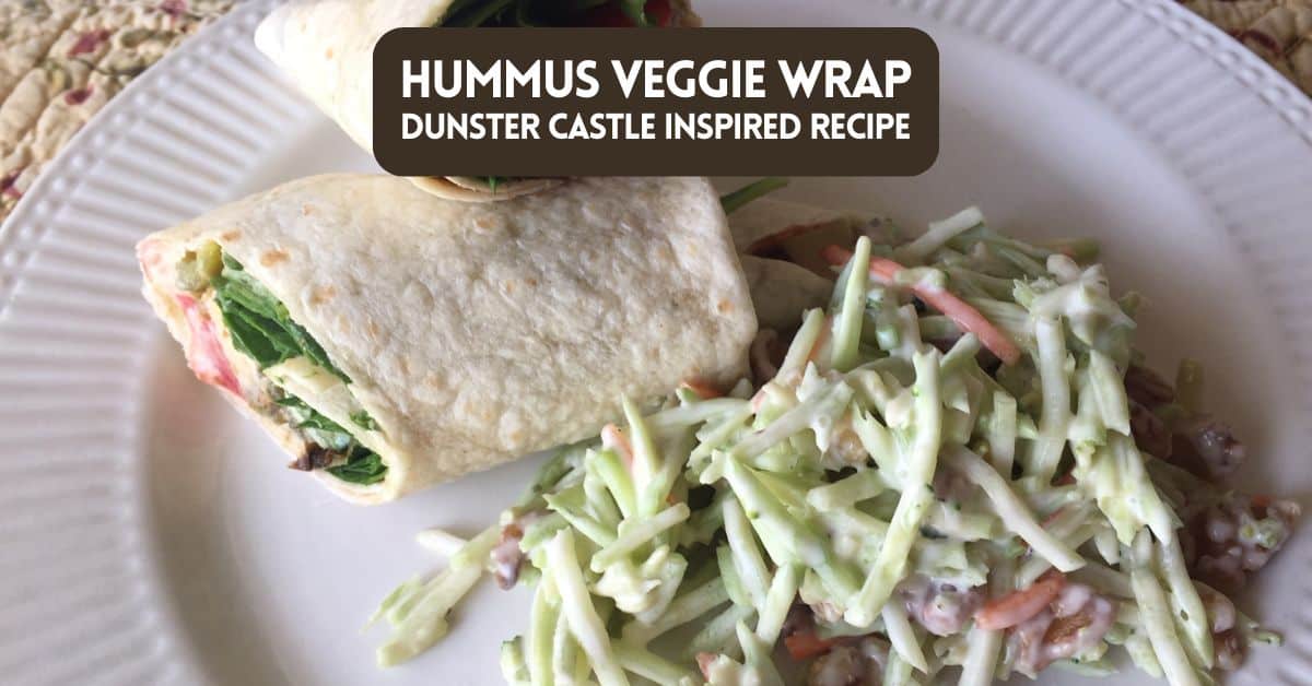 Cover image for blog post on recipe about hummus veggie wrap