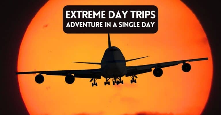 Cover image for blog post about extreme day trips showing an airplane silouette in the sun